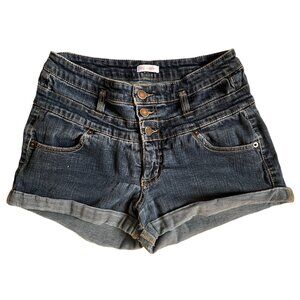 xhilaration Triple Button Front Denim Shorts Sz 6 (Small) Dark Wash